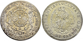Bayern. Maximilian I. als Kurfürst 1623-1651. 
Madonnentaler 1628 (aus 1627 im Stempel geändert) -München-. Mit Kurhut bedeckter Wappenschild mit zwe...