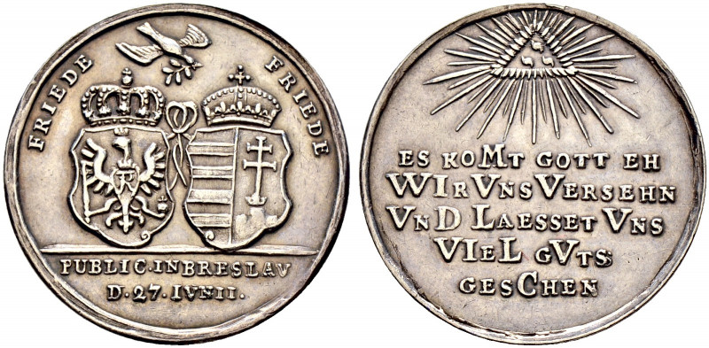 Brandenburg-Preußen. Friedrich II. 1740-1786. 
Silbermedaille 1742 von G.W. Kit...