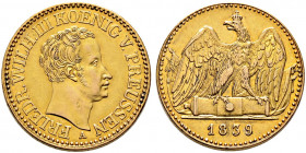 Brandenburg-Preußen. Friedrich Wilhelm III. 1797-1840. 
Doppelter Friedrichs d'or 1839 -Berlin-. AKS 2, J. 110, v.Schr. 295, Fr. 2428. Olding 215. 13...