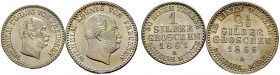 Brandenburg-Preußen. Wilhelm I. 1861-1888. 
Lot (2 Stücke): 2 1/2 Silbergroschen 1866 A und 1 Silbergroschen 1861 A. AKS 102, J. 90. Prachtexemplare,...