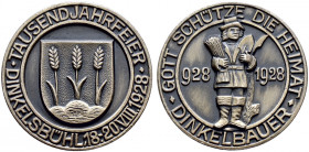Dinkelsbühl, Stadt. 
Mattierte Silbermedaille 1928 unsigniert, auf die 1000-Jahrfeier der Stadt. Stadtwappen / Stehender Dinkelbauer zwischen den Jub...