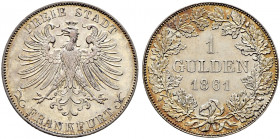 Frankfurt, Stadt. 
Gulden 1861. AKS 13, J. 33. vorzüglich-Stempelglanz