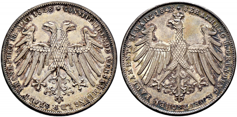 Frankfurt, Stadt. 
Doppelgulden 1848. Deutsches Parlament. AKS 38, J. 45, Thun ...