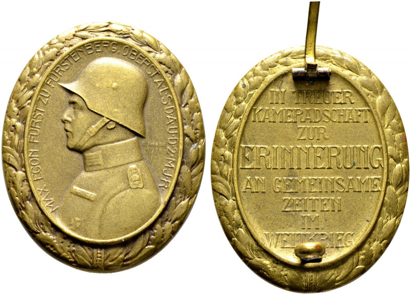 Fürstenberg-Fürstentum. Max Egon 1896-1941. 
Tragbare, hochovale Bronzemedaille...