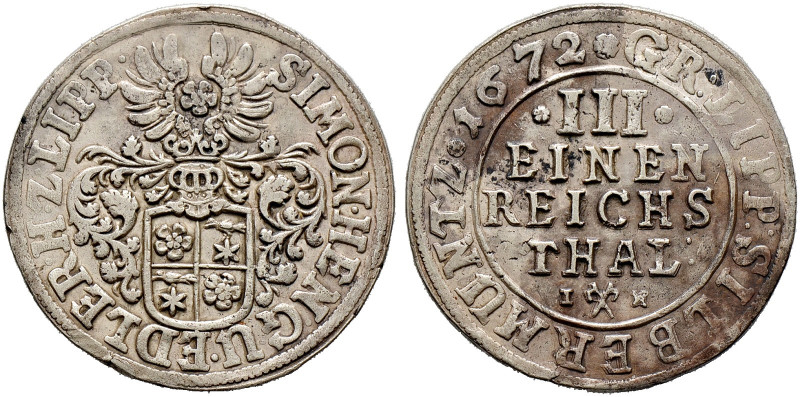 Lippe-Detmold. Simon Heinrich 1666-1697. 
1/3 Taler 1672 -Detmold-. Grote 157 v...