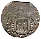 Montfort, Grafschaft. Hugo IV. 1621-1662. 
Einseitiger Kipper-Kupferheller (oder Pfennig?) o.J. Verzierter Montforter Wappenschild. Ebner -, Slg. Wur...