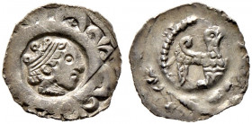 Nürnberg, Reichsmünzstätte. Heinrich VI. bis Interregnum 1190-1273. 
Pfennig ca. 1225/30-1240/45. Königskopf nach rechts mit kleiner Krone und Perlha...