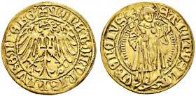 Nürnberg, Stadt. 
Goldgulden o.J. (um 1469-71). Ähnlich wie vorher, jedoch abweichender Reversstempel. Ke. 4, Slg. Erl. 62, Fr. 1801. 3,34 g sehr sch...