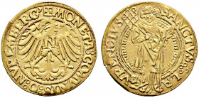 Nürnberg, Stadt. 
Goldgulden o.J. (um 1506-16). Ähnlich wie vorher, jedoch andere Interpunktionen in den lateinisch geschriebenen Legenden. Ke. 5 ode...