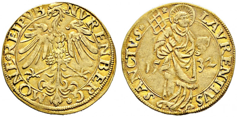 Nürnberg, Stadt. 
Goldgulden 1532. Nach links blickender Adler ohne dem "N" auf...