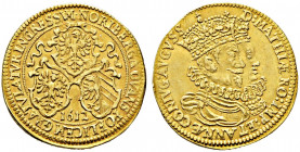 Nürnberg, Stadt. 
Goldgulden 1612. Auf den Einzug von Kaiser Matthias und seiner Gemahlin Anna in Nürnberg (nach ihrer Krönung in Frankfurt/M.). Die ...