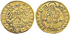 Nürnberg, Stadt. 
Goldgulden 1613. Ähnlich wie der entsprechende Goldgulden von 1612 (Ke. 20), der Heilige jedoch leicht nach rechts blickend. Ke. 22...