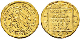Nürnberg, Stadt. 
Dukat 1642 von H. Chr. Lauer. Auf den Friedenswunsch. Ähnlich wie vorher. Ke. 60, Slg. Erl. 510, Fr. 1828. 3,49 g vorzüglich