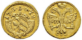 Nürnberg, Stadt. 
Goldabschlag vom Pfennig 1772 im Gewicht eines 1/8 Dukaten. Zweigeteiltes Stadtwappen in verzierter Kartusche, darüber Wertangabe u...