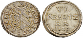 Nürnberg, Stadt. 
Kipper- 6 Kreuzer 1620. Wappen / Wertangabe und Jahreszahl. Ke. 191, Slg. Erl. 479. sehr selten-besonders in dieser Erhaltung, fein...