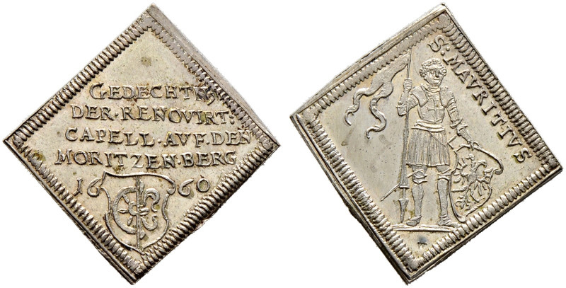 Nürnberg, Stadt. 
Klippenförmige Silbermedaille 1660 unsigniert, auf die Renovi...