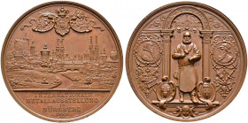 Nürnberg, Stadt. 
Bronzemedaille 1885 von H. Ströbel, auf die Internationale Metallausstellung zu Nürnberg. Stadtansicht von Westen, darüber gekrönte...