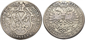 Regensburg, Stadt. 
Taler 1626. Nach links blickender Engel hält Kartusche mit dem Stadtwappen / Gekrönter Doppeladler sowie Titulatur Kaiser Ferdina...