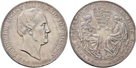 Sachsen-Albertinische Linie. Friedrich August II. 1836-1854. 
Doppelter Vereinstaler 1854 F. Auf seinen Tod. AKS 116, J. 96, Thun 331, Kahnt 457. kle...