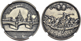 Ulm, Stadt. 
Silbermedaille 1912 von F. Miller, auf das Fischerstechen anlässlich der Eröffnung der neuen Brücke am Gänstor. Ansicht der Stadt mit Mü...