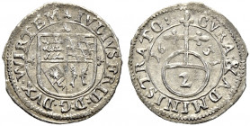 Württemberg. Julius Friedrich 1631-1633. 
2 Kreuzer 1631. Quadriertes Wappen / Reichsapfel mit Wertzahl. KR 537, Ebner 6. vorzüglich
