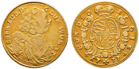 Württemberg. Eberhard Ludwig 1693-1733. 
1/4 Karolin 1733. KR 29, Ebner 228, Fr. 3586, Slg. Hermann 369. 2,37 g sehr schön