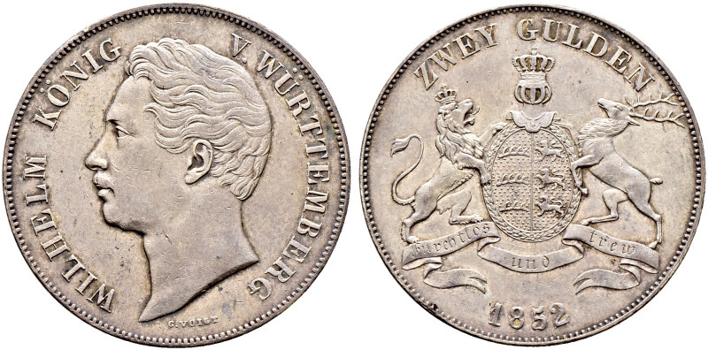 Württemberg. Wilhelm I. 1816-1864. 
Doppelgulden 1852. KR 91.8, AKS 76, J. 72, ...