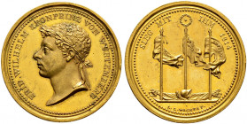 Württemberg. Wilhelm I. 1816-1864. 
Goldmedaille im Gewicht zu 12 Dukaten 1814 von J.L. Wagner, auf die Siege in Frankreich. Jugendlicher Kopf des Kr...
