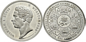 Württemberg. Wilhelm I. 1816-1864. 
Set von zwei einseitigen Zinnabschlägen von Vorder- und Rückseite der Medaille o.J. (1856) von M. Sebald, auf das...