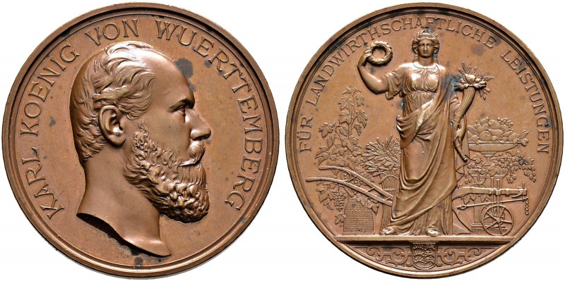 Württemberg. Karl 1864-1891. 
Bronzene Prämienmedaille o.J. (verliehen 1877-189...