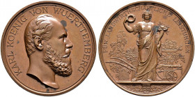 Württemberg. Karl 1864-1891. 
Bronzene Prämienmedaille o.J. (verliehen 1877-1891) von K. Schwenzer, für landwirtschaftliche Leistungen. Kopf nach rec...