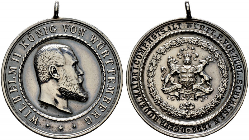 Württemberg. Wilhelm II. 1891-1918. 
Silberne Prämienmedaille o.J. (1896) von M...