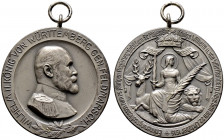 Württemberg. Wilhelm II. 1891-1918. 
Tragbare, mattierte Silbermedaille 1916 von Mayer und Wilhelm, auf das Erinnerungsschießen zum Regierungsjubiläu...