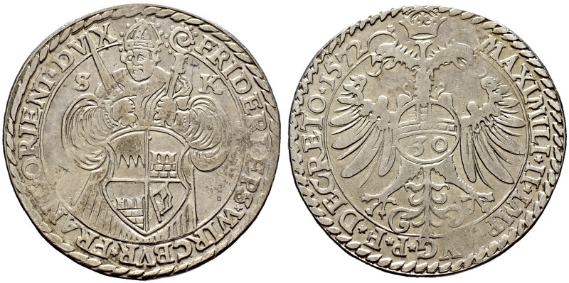Würzburg-Bistum. Friedrich von Wirsberg 1558-1573. 
1/2 Guldentaler zu 30 Kreuz...