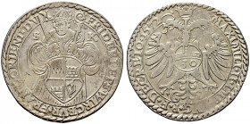 Würzburg-Bistum. Friedrich von Wirsberg 1558-1573. 
1/2 Guldentaler zu 30 Kreuzer 1572 -Würzburg-. St. Kilian mit Schwert und Inful hinter dem quadri...