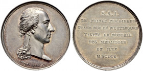 Würzburg-Stadt. 
Silbermedaille 1810 von Brenet, auf den Münzbesuch des Großherzogs Ferdinand von Würzburg in Paris. Dessen Büste nach rechts / Siebe...