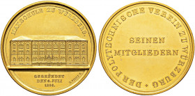 Würzburg-Stadt. 
Vergoldete, silberne Prämienmedaille 1856 (1906) von L. Piltz, für die Mitglieder des Polytechnischen Vereins. Gebäudeansicht der Ma...