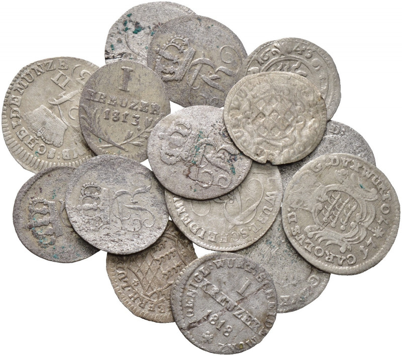 15 Stücke: WÜRTTEMBERG, silberne Kleinmünzen aus dem Zeitraum 1643-1918.
schön, ...