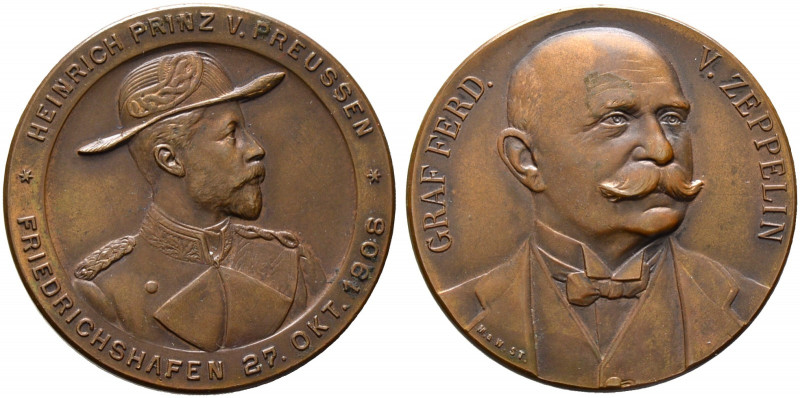 Luftfahrt. 
Bronzemedaille 1908 von Mayer und Wilhelm, auf die Fahrt des Prinze...