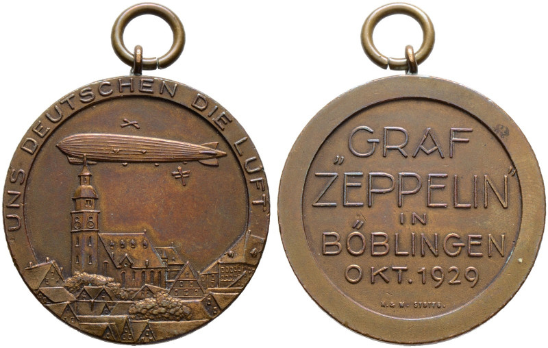 Luftfahrt. 
Tragbare Bronzemedaille 1929 von Mayer und Wilhelm, auf die Landung...