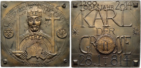 Medailleure. Peter Götz Güttler 1939-. 
Weißmetallplakette 2014. Auf das 1200. Todesjahr des Kaisers Karl der Große (748-814). Gekröntes Brustbild vo...