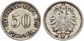 Kleinmünzen. 
50 Pfennig 1877 H. J. 8. selten, fast vorzüglich