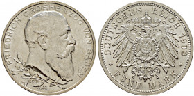 Silbermünzen des Kaiserreiches. BADEN. 
Friedrich I. 1852-1907. 5 Mark 1902. Regierungsjubiläum. J. 31. vorzüglich/vorzüglich-prägefrisch