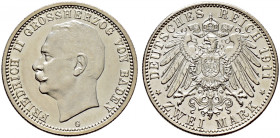 Silbermünzen des Kaiserreiches. BADEN. 
Friedrich II. 1907-1918. 2 Mark 1911 G. J. 38. leicht berieben, sonst vorzüglich-prägefrisch