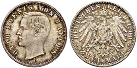 Silbermünzen des Kaiserreiches. BAYERN. 
Otto 1888-1913. 2 Mark 1900 D. J. 45. Prachtexemplar mit feiner Patina, fast Stempelglanz