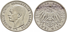 Silbermünzen des Kaiserreiches. OLDENBURG. 
Friedrich August 1900-1918. 2 Mark 1900 A. J. 94. fast sehr schön