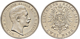 Silbermünzen des Kaiserreiches. PREUSSEN. 
Wilhelm II. 1888-1918. 2 Mark 1888 A. J. 100. kleine Kratzer, sehr schön-vorzüglich/vorzüglich aus leicht ...