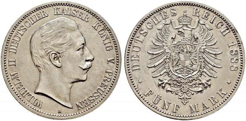 Silbermünzen des Kaiserreiches. PREUSSEN. 
Wilhelm II. 1888-1918. 5 Mark 1888 A...