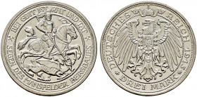 Silbermünzen des Kaiserreiches. PREUSSEN. 
Wilhelm II. 1888-1918. 3 Mark 1915 A. Mansfelder Bergbau. J. 115. vorzüglich-prägefrisch