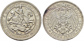 Silbermünzen des Kaiserreiches. PREUSSEN. 
Wilhelm II. 1888-1918. 3 Mark 1915 A. Mansfelder Bergbau. J. 115. minimale Randfehler, vorzüglich-prägefri...